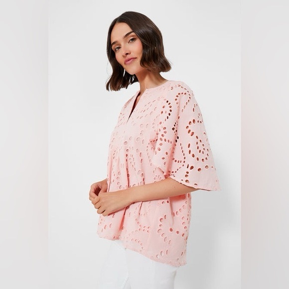 Tuckernuck Pink Eyelet Finley Flutter Sleeve Top Medium NWT - Picture 4 of 11